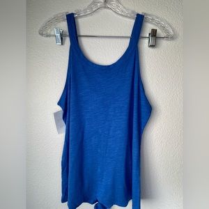 BLUE TIE FRONT COTTON BLEND TANK / CASLON